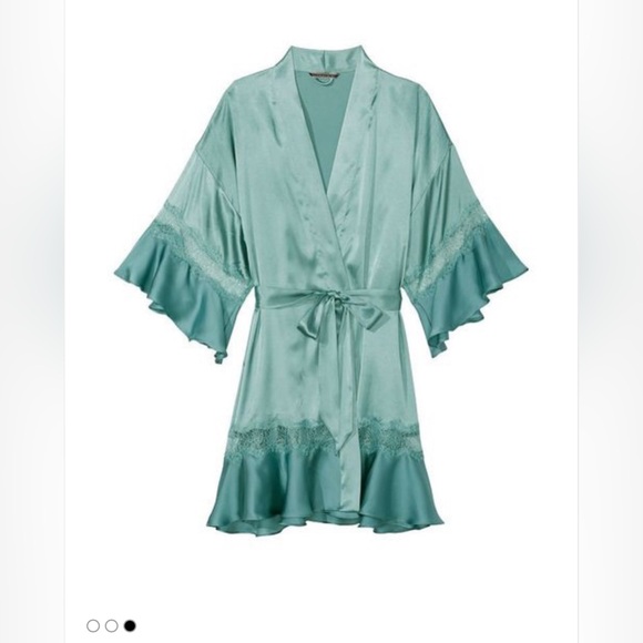 VICTORIA’S SECRET | Aqua Flounce Satin Robe - Picture 3 of 8
